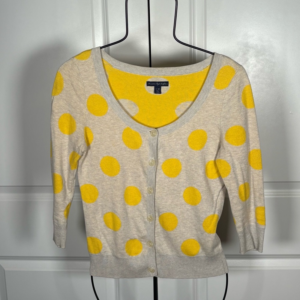 American Eagle Yellow Polka Dot Cardigan Y2K